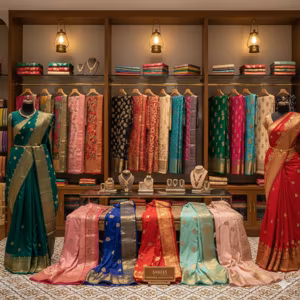 Fancy saree store styled for a festive party at GGFashion