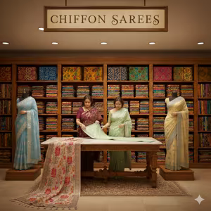 A bunch of premium GGFashion chiffon pure saree at store