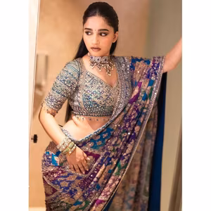 Premium Chinon Saree with Real Mirror Work