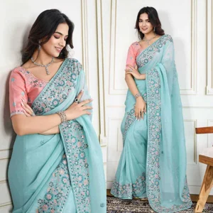 Georgette Saree - Soft Star Georgette fabric with C-pallu Saree