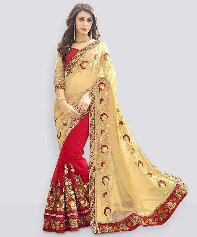 Silk Blend - Designer Party Wear Embroidered Saree