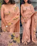 Elegant Woman Cotton Saree with Intricate Threadwork Motif