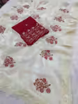 White Saree Red Silk Contrast and Handcrafted Borders