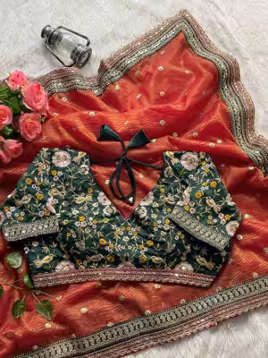 Saree with Ready Made Blouse and Royal Border Artistry