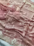Satin Saree Material with All Over Embroidery Butta
