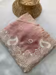 Satin Saree Material with All Over Embroidery Butta