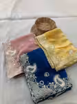 Satin Saree Material with All Over Embroidery Butta