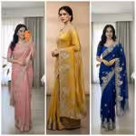 Satin Saree Material with All Over Embroidery Butta
