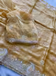 Satin Saree Material with All Over Embroidery Butta