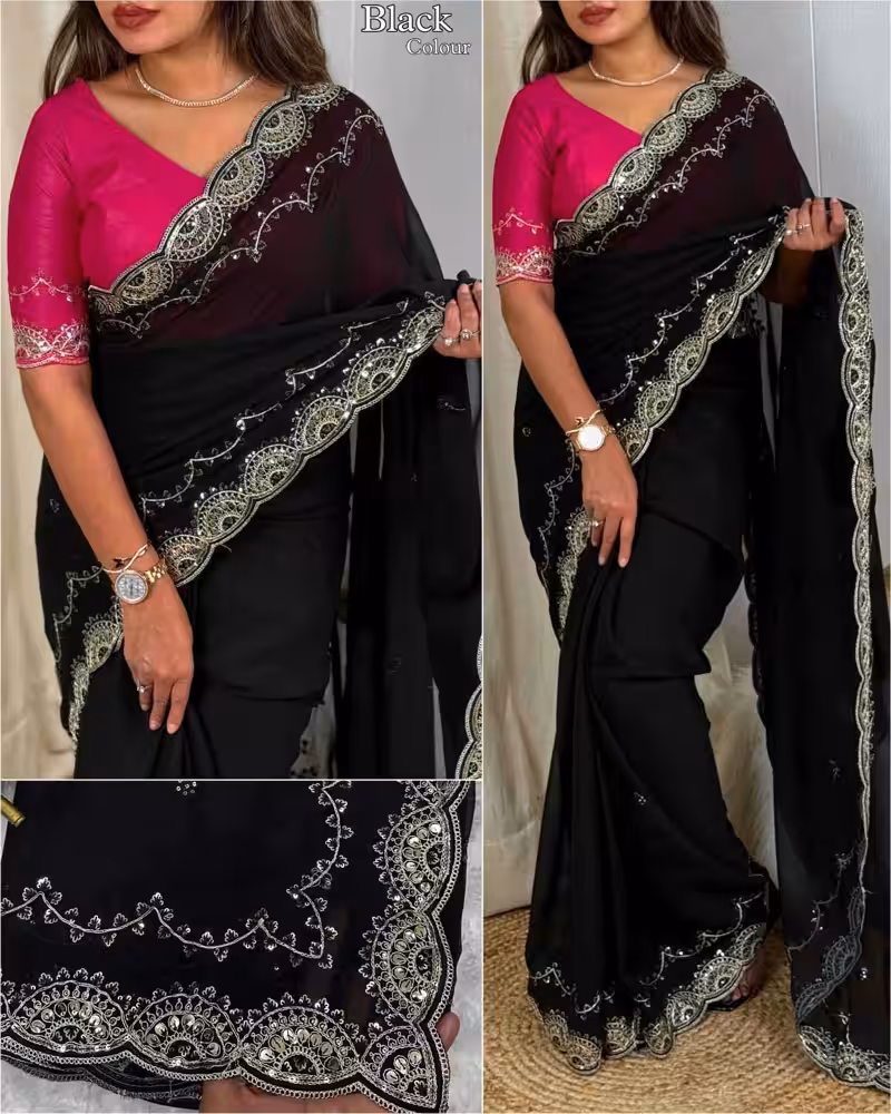Crystal Rangoli Silk Saree with Rich Coding & Sequin Work