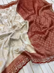 Exclusive Red White Bengali Saree in Luxury Dola Silk