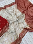 Exclusive Red White Bengali Saree in Luxury Dola Silk