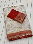 Exclusive Red White Bengali Saree in Luxury Dola Silk