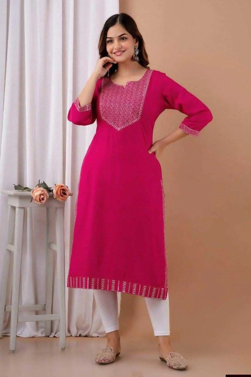 Reyon Cotton - Casual Kurti with Embroidered work