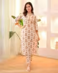 Elegant Kurti Pant Set for Women with Delicate White Lace