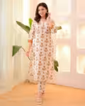 Elegant Kurti Pant Set for Women with Delicate White Lace