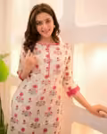 Elegant Kurti Pant Set for Women with Delicate White Lace