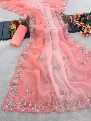 Soft Silky Pastel Colors Saree with Cutdana Embroidery