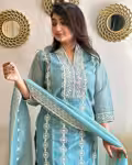Elegant Sky Blue Embroidery Kurti with Detailed Zari Borders