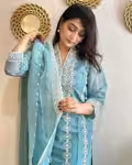 Elegant Sky Blue Embroidery Kurti with Detailed Zari Borders