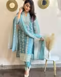 Elegant Sky Blue Embroidery Kurti with Detailed Zari Borders