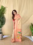 Exquisite Cream Tissue Silk Saree with Contrast Blouse
