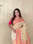 Exquisite Cream Tissue Silk Saree with Contrast Blouse