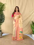 Exquisite Cream Tissue Silk Saree with Contrast Blouse