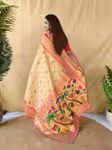 Exquisite Cream Tissue Silk Saree with Contrast Blouse