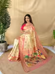 Exquisite Cream Tissue Silk Saree with Contrast Blouse