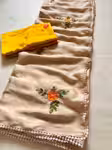Floral Saree with Mirror Work and Designer Lace Border