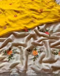 Floral Saree with Mirror Work and Designer Lace Border