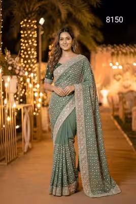 Designer Heavy Work Saree in Premium Vichitra Silk