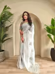 Luxury Women Chiffon Saree in Pristine Off White