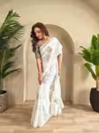 Luxury Women Chiffon Saree in Pristine Off White