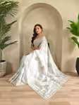 Luxury Women Chiffon Saree in Pristine Off White