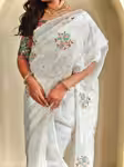 Luxury Women Chiffon Saree in Pristine Off White