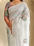Luxury Women Chiffon Saree in Pristine Off White
