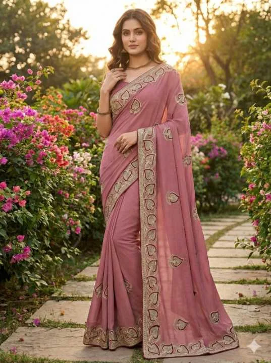 Soft Silk - Fancy Zari & Thread Embroidery Work Saree