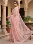 Linght pink net saree for women