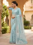 Firozi color saree in net