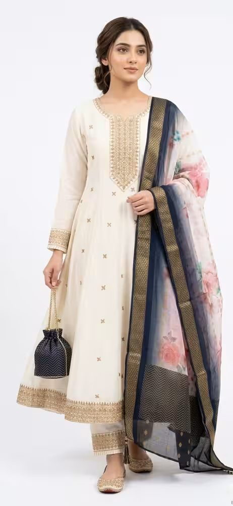 White color anarkali suit floral