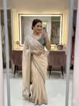 Off white wedding saree with contrast navy blue blouse
