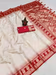 White Banarasi saree with contrast silk blouse woven pallu