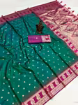 Green Banarasi saree with contrast silk blouse woven pallu