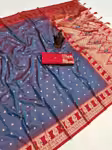 Gray Banarasi saree with contrast silk blouse woven pallu