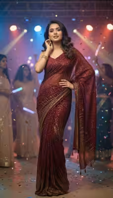 Maroon Bridal heavy party wear saree with pure silk blouse