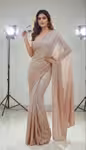 Beige Bridal heavy party wear saree with pure silk blouse