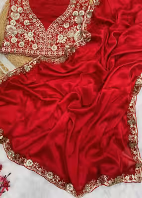 Designer silk saree in red for wedding wear