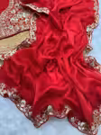 Designer silk saree in red for wedding wear